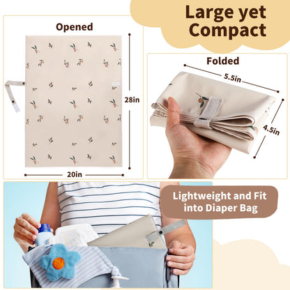 Vegan Leather Baby Changing Mat - Wipeable Portable Changing Pad, Foldable Travel Changing Mat for Baby, Newborns Toddlers Shower Gifts (Flower,20"*28")