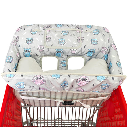 Soft Pillow Attached 2-in-1 Shopping Cart and High Chair Cover for Baby, Cotton Padded Cart Cover, Fold'n Roll Style, Portable with Carry Bag (Blue Elephant)