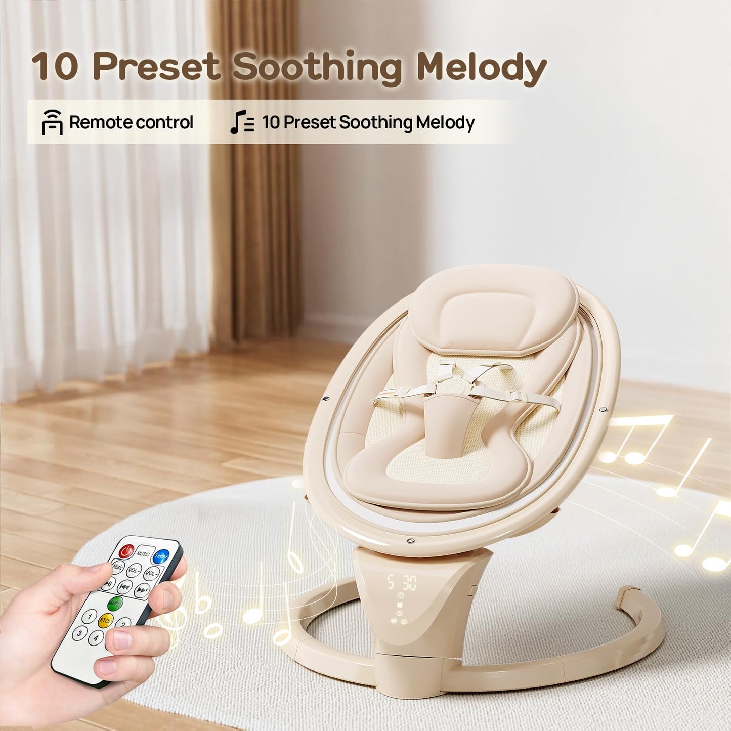 Baby Swings for Infants, Electric Infant Swing with Remote Control, Portable Baby Swing with 5-Point Harness, 5 Speeds, and 10 Preset Lullabies (Adapter Included)