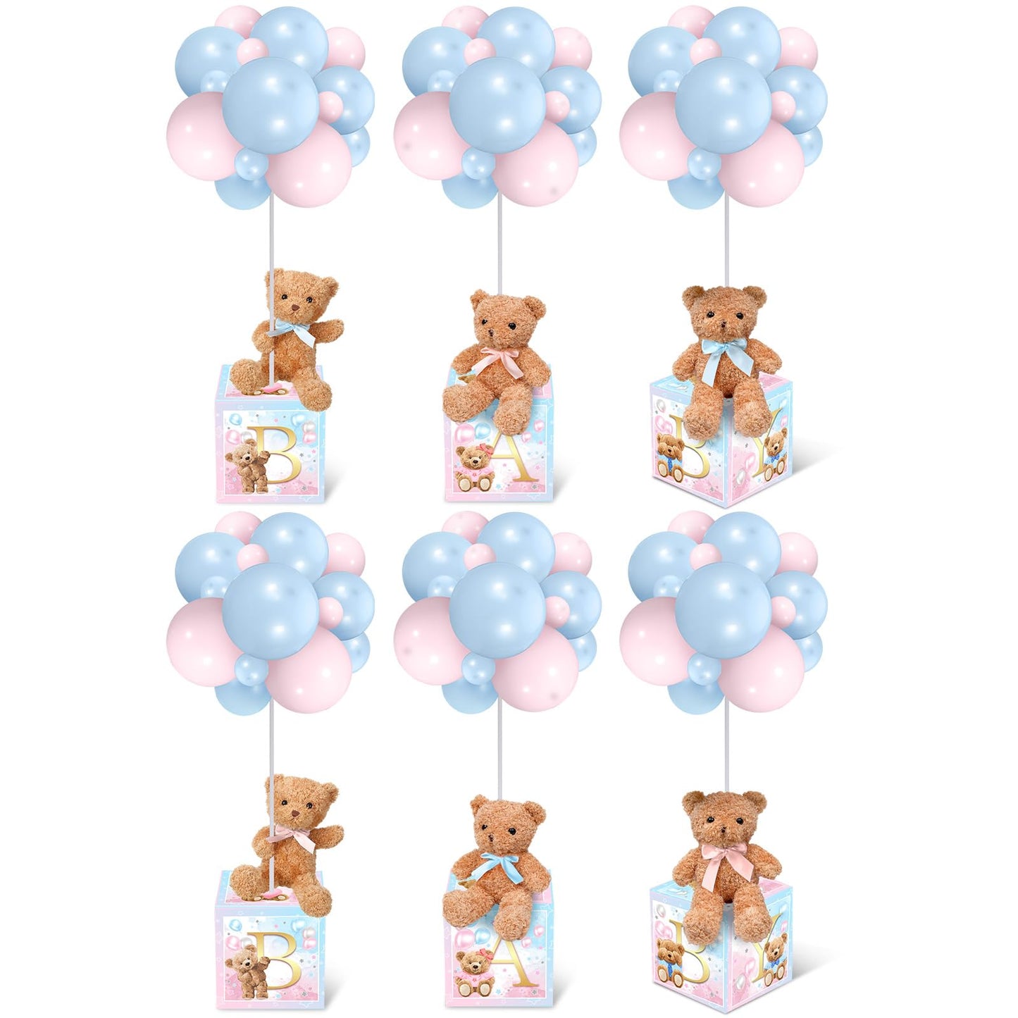 Lenwen 6 Sets Pink Bear Decorations for Baby Shower, Baby Letter Boxes Baby Shower Table Centerpieces Bear Stuffed Animals Balloon with Stand Bear Plush Toy Baby Boxes for Birthday Party Wedding