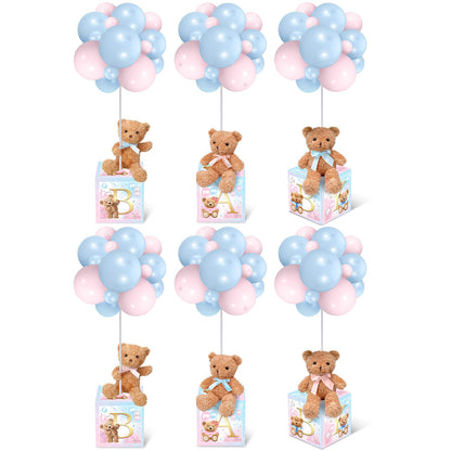 Lenwen 6 Sets Pink Bear Decorations for Baby Shower, Baby Letter Boxes Baby Shower Table Centerpieces Bear Stuffed Animals Balloon with Stand Bear Plush Toy Baby Boxes for Birthday Party Wedding