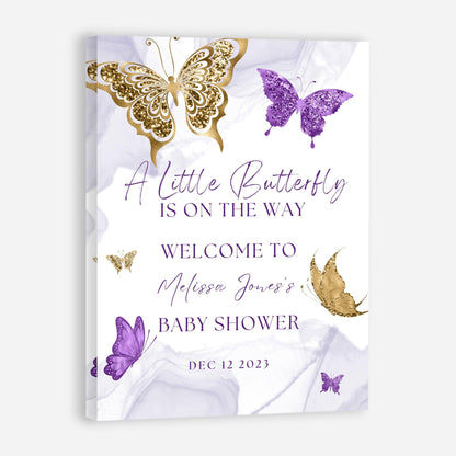 Personalized A Little Snowflake Is On The Way Welcome Sign, Pink, Girl, Winter Baby Shower Canvas