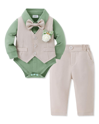 SANMIO Baby Boy Clothes Suits Infant Gentleman Outfit Collared Dress Shirt+Vest+Tie+Corsage+Pants 5Pcs Baby Suit Sets