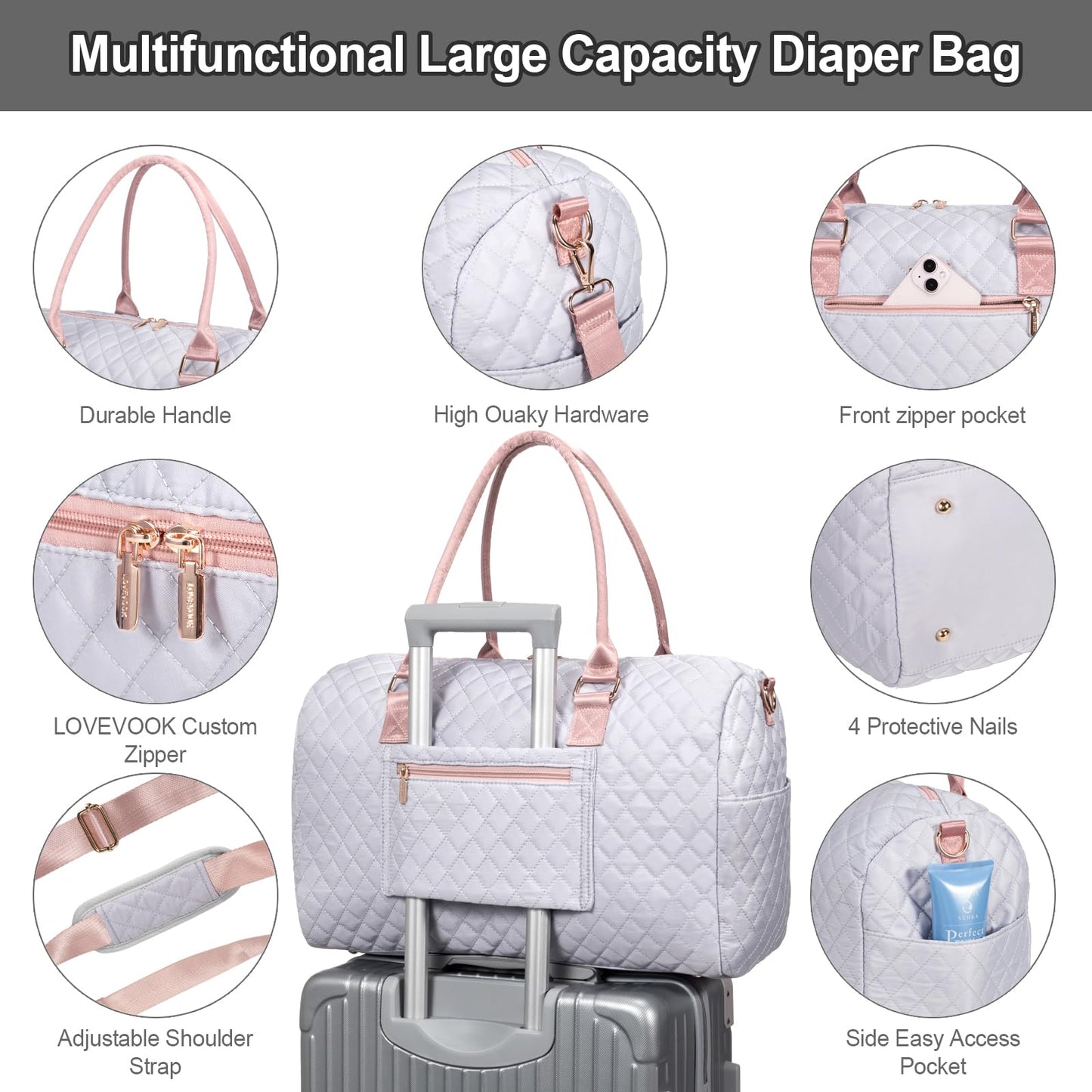 LOVEVOOK Diaper Bag Tote with Pacifier Case and Changing Pad, Large Capacity Mommy Bag for Hospital and Weekender Travel, Functional Baby Bag Newborn Baby Essential, Black