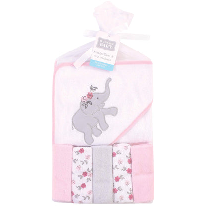 Hudson Baby Unisex Baby Hooded Towel and Five Washcloths, Modern Giraffe, One Size