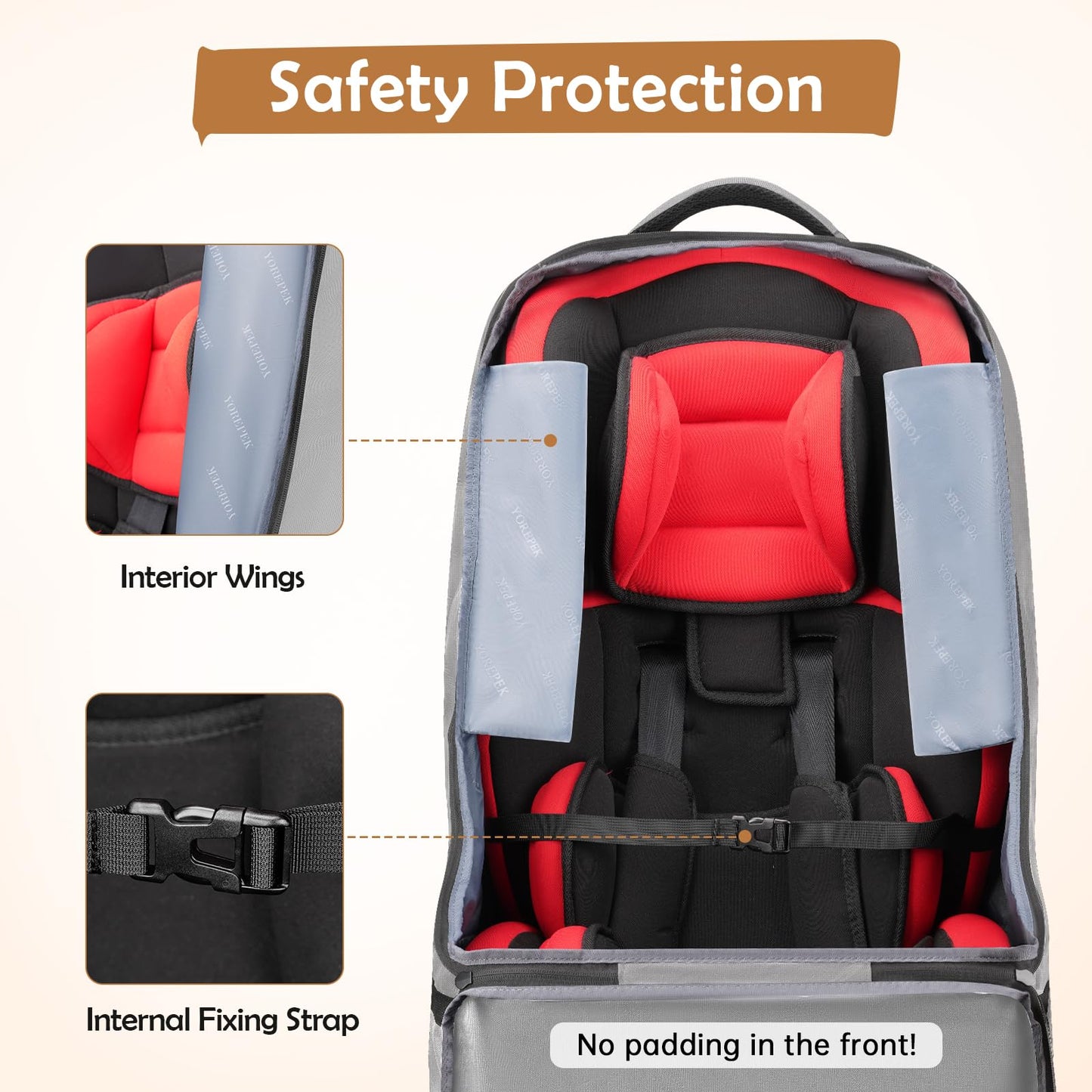 YOREPEK Padded Car Seat Travel Bag Backpack for Airplane, Heavy Duty Car Seat Bags for Air Travel, Carseat Cover for Airplane Travel with Shoulder Strap, Car Seats Carrier for Airport, Black