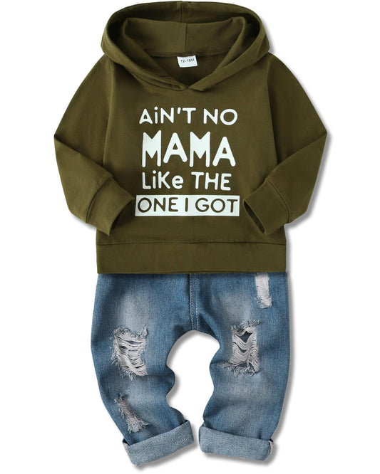WESIDOM Baby Boy Clothes, Long Sleeve Printing Hoodie With Jeans Pants Outfits Set