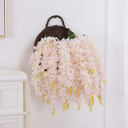 Duovlo Silk Wisteria Flower Artificial 2.13 Feet Hanging Wisteria Vine Fake Flower Bush String Home Party Wedding Decoration,Pack of 4 (Pink)