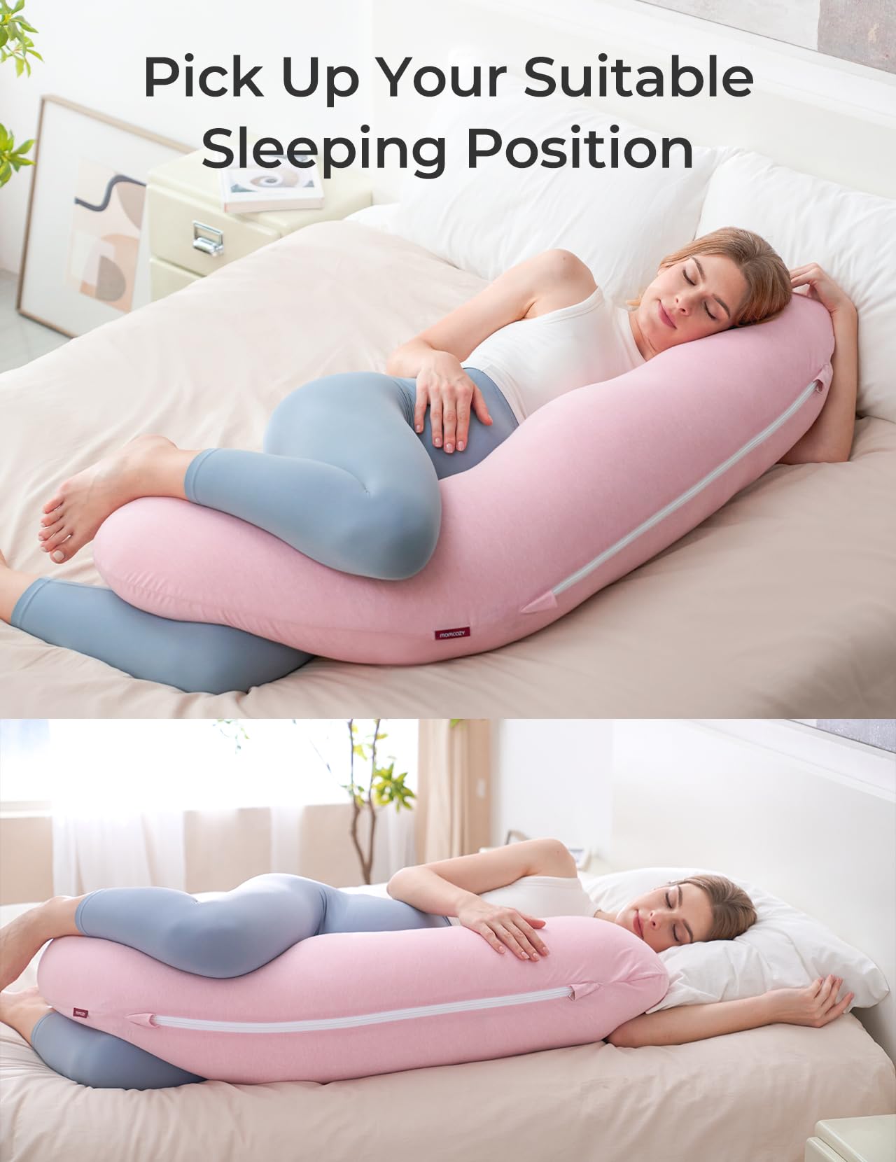 Momcozy Pregnancy Pillows for Side Sleeping, J Shaped Maternity Body Pillow for Pregnancy, Soft Pregnancy Pillow for Head Neck Belly Support, Blue