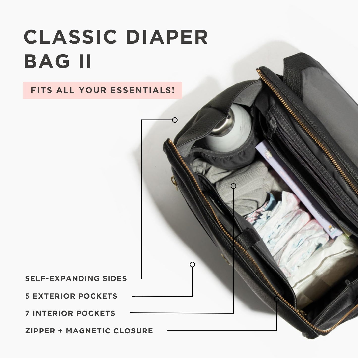Freshly Picked Classic II Diaper Bag Backpack, Wipeable Vegan Leather With Changing Pad (Sage Green V2)