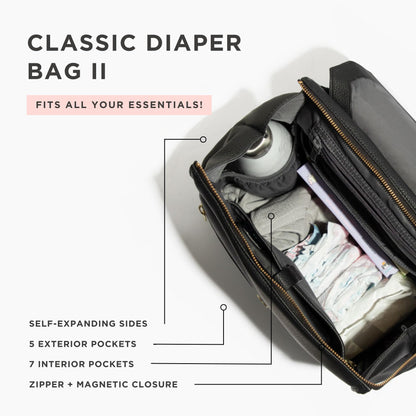 Freshly Picked Classic II Diaper Bag Backpack, Wipeable Vegan Leather With Changing Pad (Sage Green V2)