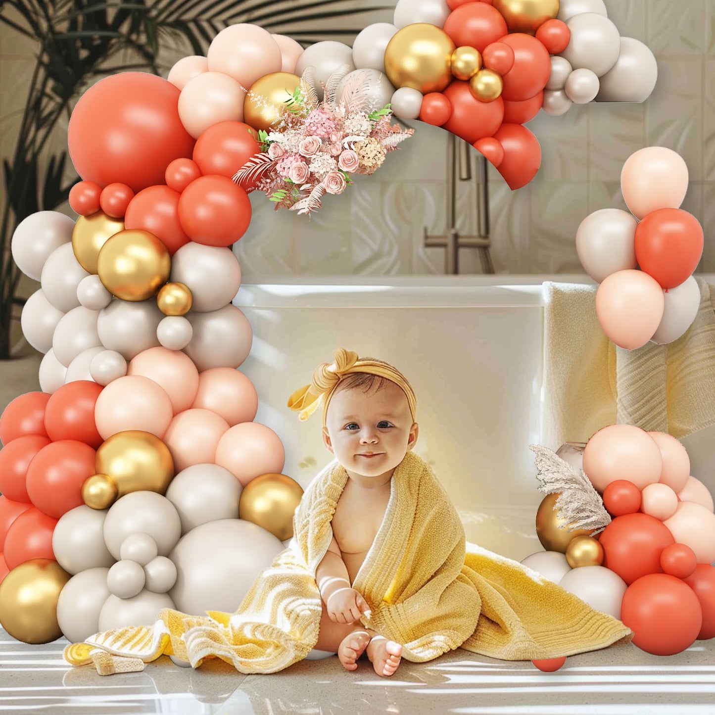 Ivory White Balloon Arch Kit,Boho Balloon Garland with Pastel Orange Cream Beige Champagne Gold White Sand Balloons for Neutral Baby Shower Wedding Boho Bridal Party Decorations