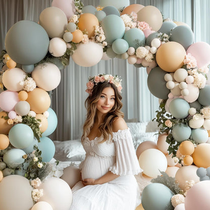 Dusty Green Nude Pink Balloons Arch Kit, Double Stuffed Pastel Balloon Arch Dark Light Green Blush Nude Cream White Sand Tan Pink Balloons for Wedding Birthday Party Woodland Baby Shower Decorations