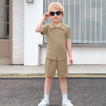 U·nikaka Baby Boys 2 Piece Summer Outfits Casual Toddler Short Sets Little Boys Button Down Shirts Tops and Shorts 2-6Y
