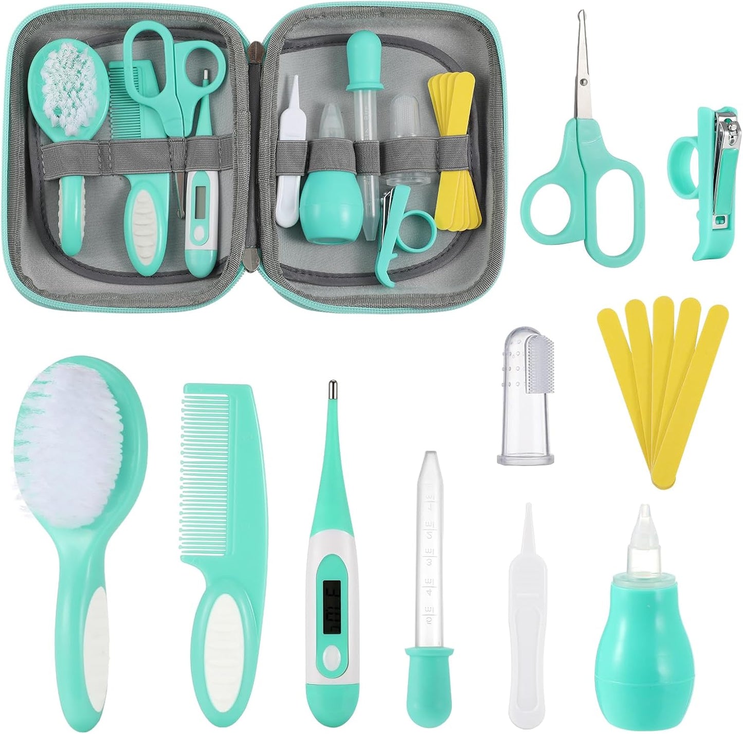 Lilian&Gema Baby Grooming Kit Newborn Boy, 15 in 1 Baby Safety Care Set, Portable Baby Healthcare Set with Baby Hair Brush and Comb, Baby Nail Kit, Nasal Aspirator, Perfect Gifts for Boys
