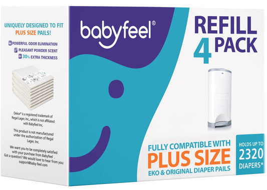 Babyfeel Refills for DEKOR PLUS Diaper Pails, 8 Pack, Exclusive 30% Extra Thickness, Fresh Powder Scent, Holds up to 4640 Diapers