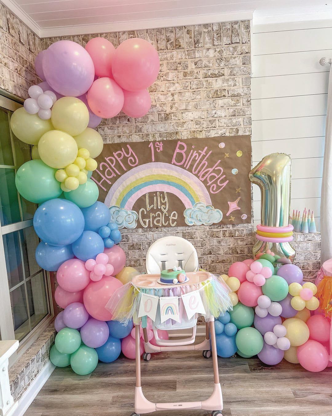 Pastel Balloon Garland Arch Kit, 142pcs Balloons Macaron Rainbow Ice Cream Foil Party for Baby Shower Girls Birthday Theme Decorations Pink Blue White