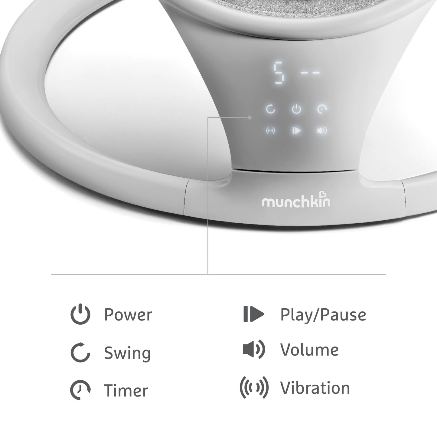 Munchkin Baby Swing, Portable and Lightweight, Bluetooth Enabled Electric Infant Rocker with Natural Sway in 5 Ranges of Motion, Newborn Nursery Essentials, White/Grey