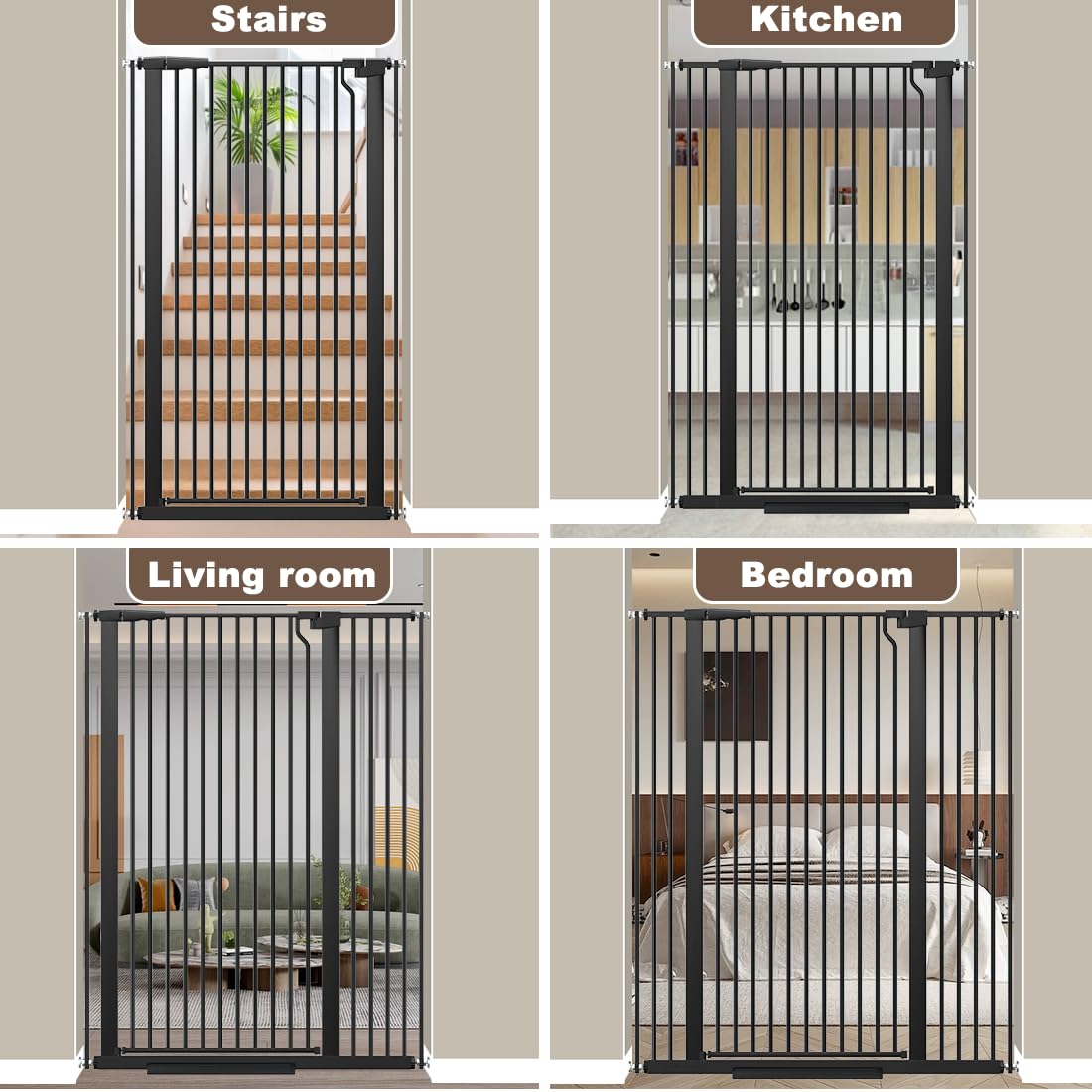 Fairy Baby 51.18" Extra Tall Cat Gate for Doorway, 29.5"-40.5" Extra Wide Pet Gate Dog Barrier Indoor for Cats Dogs, Kid Puppy Dog Gate No Jumping Over & No Climb, Metal Child Safety Proof Gate, Black