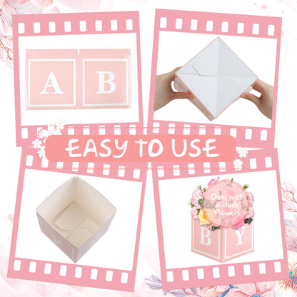 4 Pcs Baby Shower Flower Boxes Centerpieces Decoration Rose Gold Baby Block Floral Holder Centerpiece Baby In Bloom Gender Reveal Birthday Party Decors Table Display Its A Girl Its A Boy