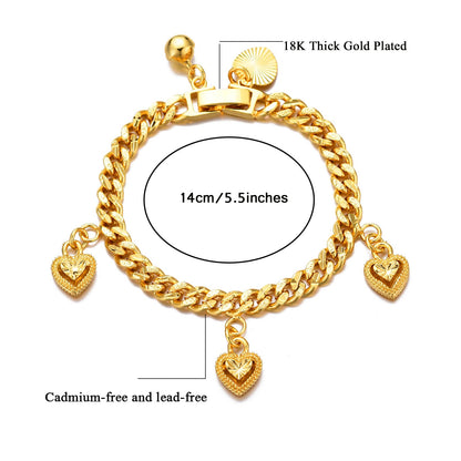 Ethlyn Bracelets for little girls 18K Gold Plated Cuban Link Chain Bracelets Bells Dangle Charms Little Girls Jewelry