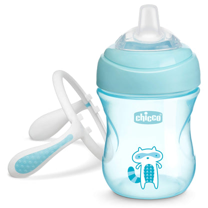 Chicco Transition Sippy Cup with Silicone Spout and Spill-Free Lid 7oz.| Calibration Markings | Removable Handles | Top-Rack Dishwasher Safe | Easy to Hold with Ergonomic Indents | Pink| 4+ Months