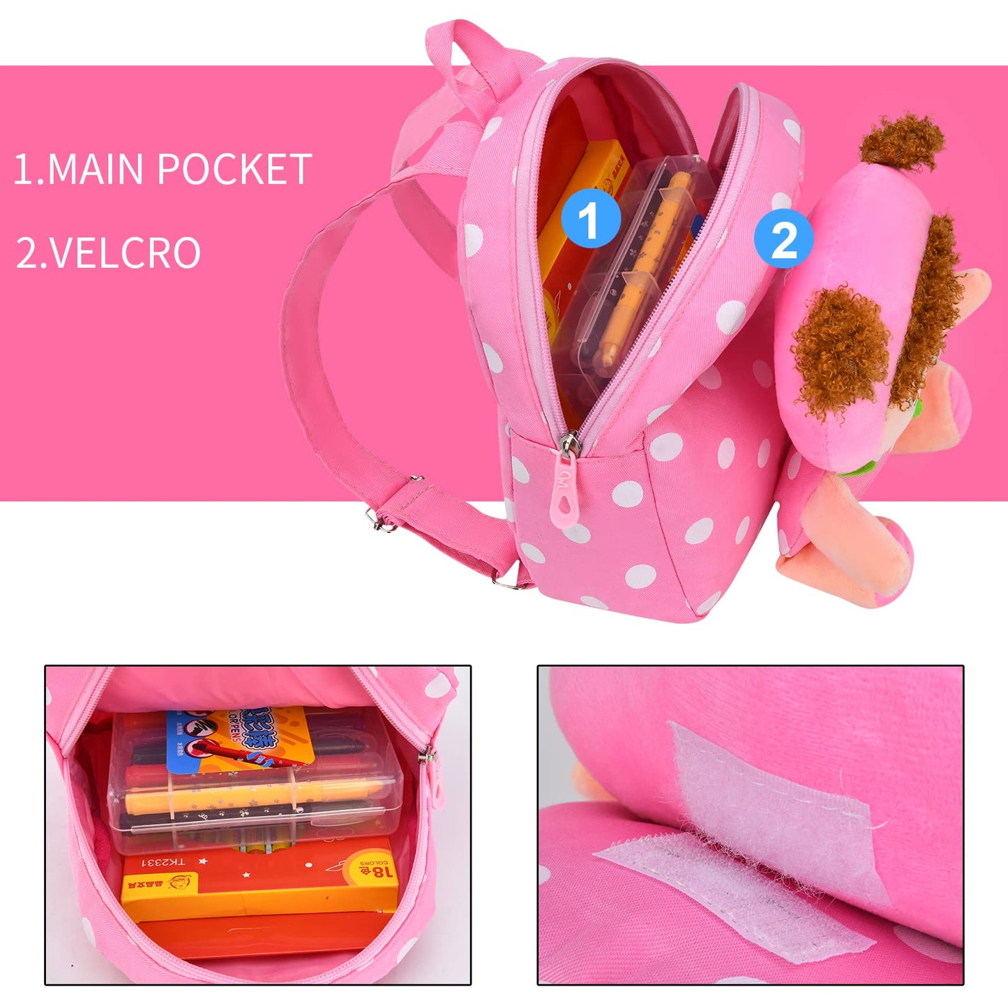 Cute Toddler Backpack Plush Doll Toy Snack Travel Bag Preschool Shoulder Bag Gift for Kid