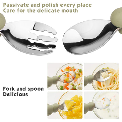 Silicone Suction Plate for Toddlers with Fork Spoon Set - Self Feeding Training Divided Plate Dish and Bowl for Baby and Toddler, Fits for Most Highchairs Trays (Cyan)