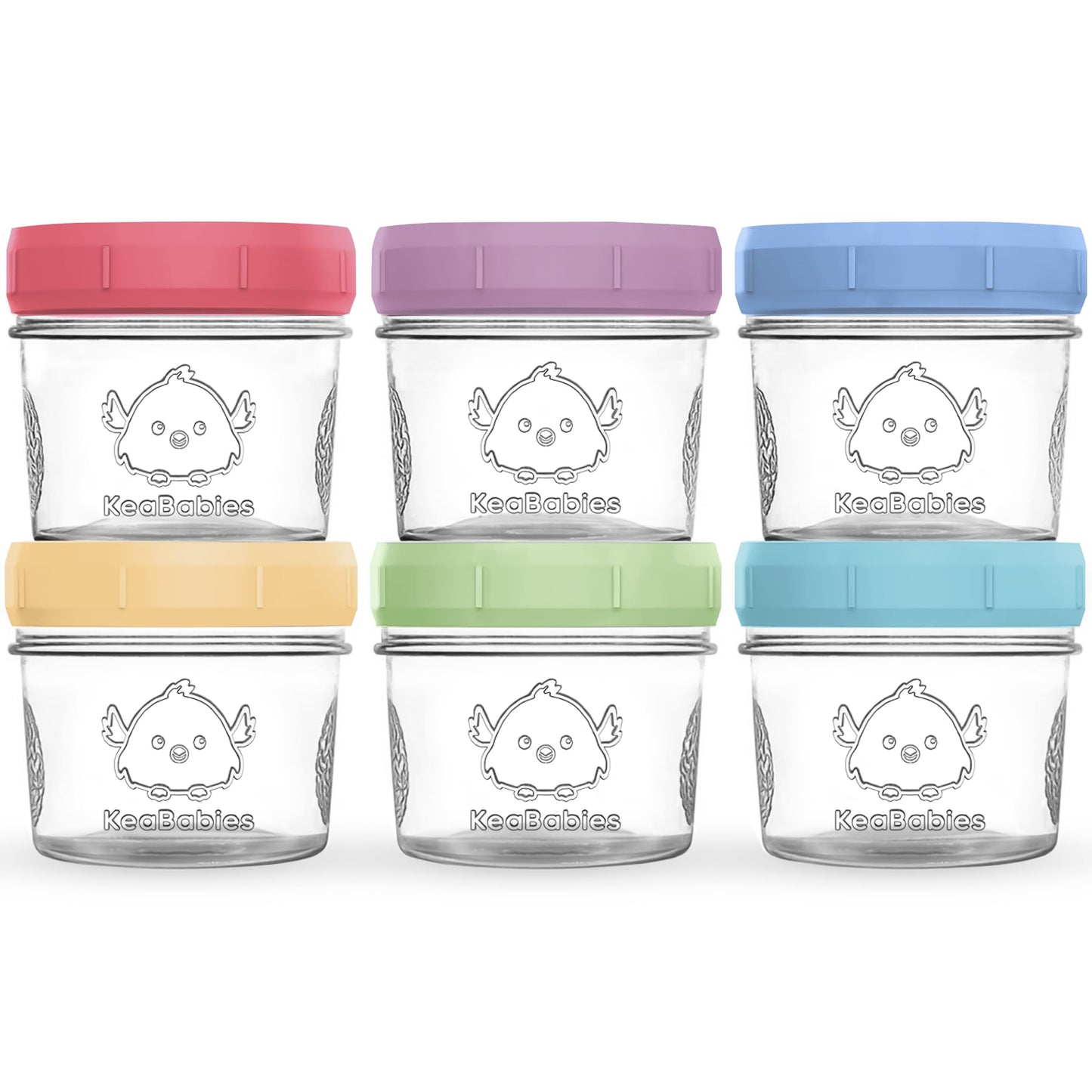 KeaBabies 4pk 8oz & 4pk 4oz Glass Baby Food Containers with Lids - Leak-Proof,Microwavable Small Glass Jars,Baby Purees & Toddler Snack Storage Containers,BPA-Free,Dishwasher & Freezer Safe(Musk Dusk)