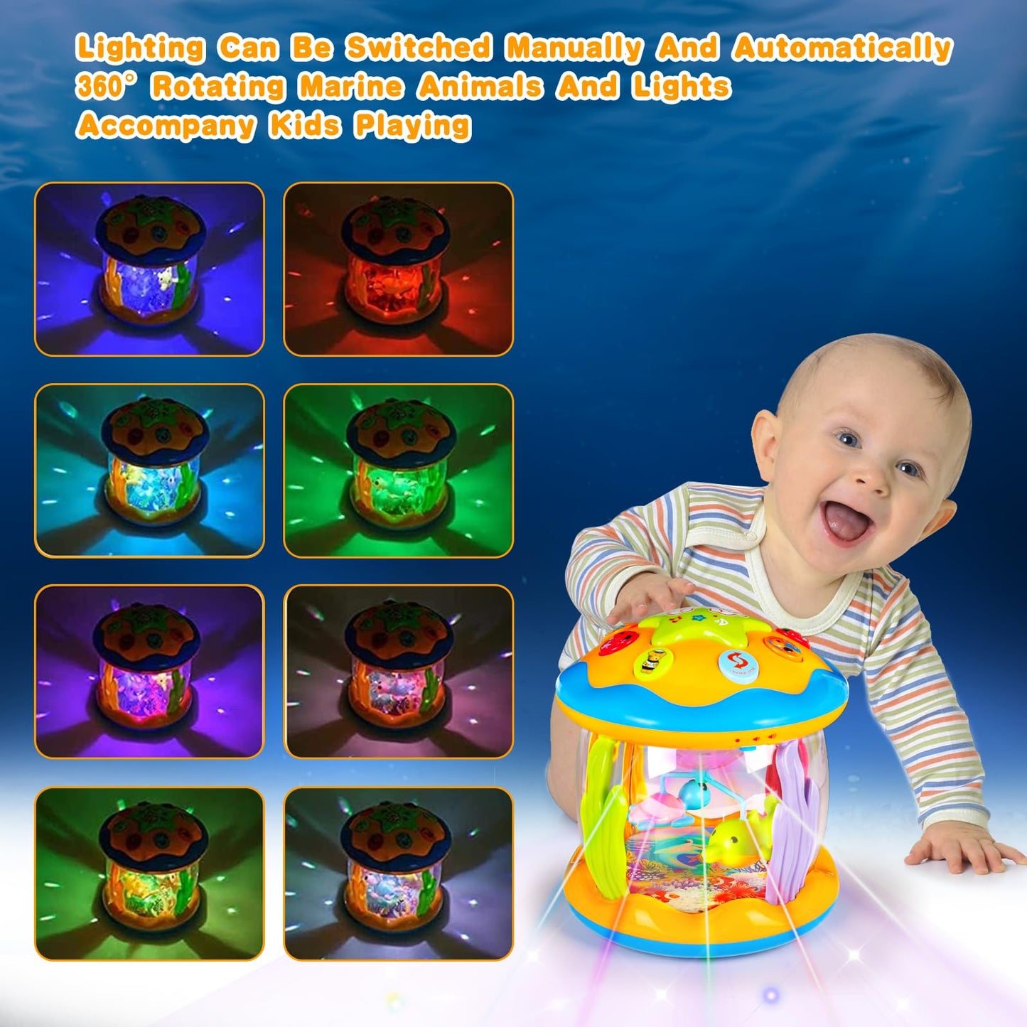 Baby Musical Toys 0-6 6-12 Months Rotating Projector Light Up Infant Tummy Time Toys 0-3-6 Months Sensory Toddler Toy Age 1-2-4 New Birthday Gifts for 1 Year Old Girl Boy Learning &Education Toy