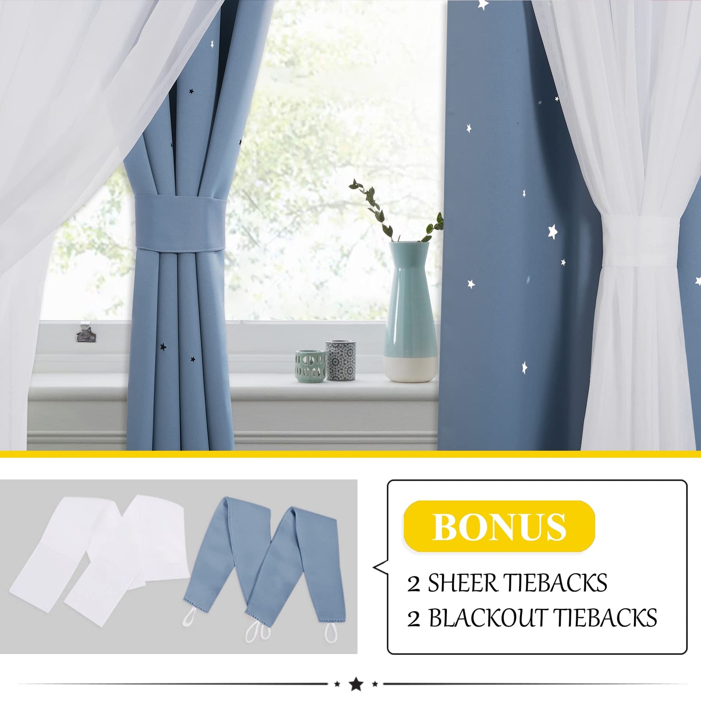 NICETOWN Nursery Curtains for Kids, Farmhouse Blackout Curtain Panels for Bedroom, Double Layer Star Hollow-Out Grommet Aesthetic Living Room Toddler Window Curtains, 2 Pcs, W52 x L84, Biscotti Beige