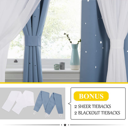 NICETOWN Nursery Curtains for Kids, Farmhouse Blackout Curtain Panels for Bedroom, Double Layer Star Hollow-Out Grommet Aesthetic Living Room Toddler Window Curtains, 2 Pcs, W52 x L84, Biscotti Beige