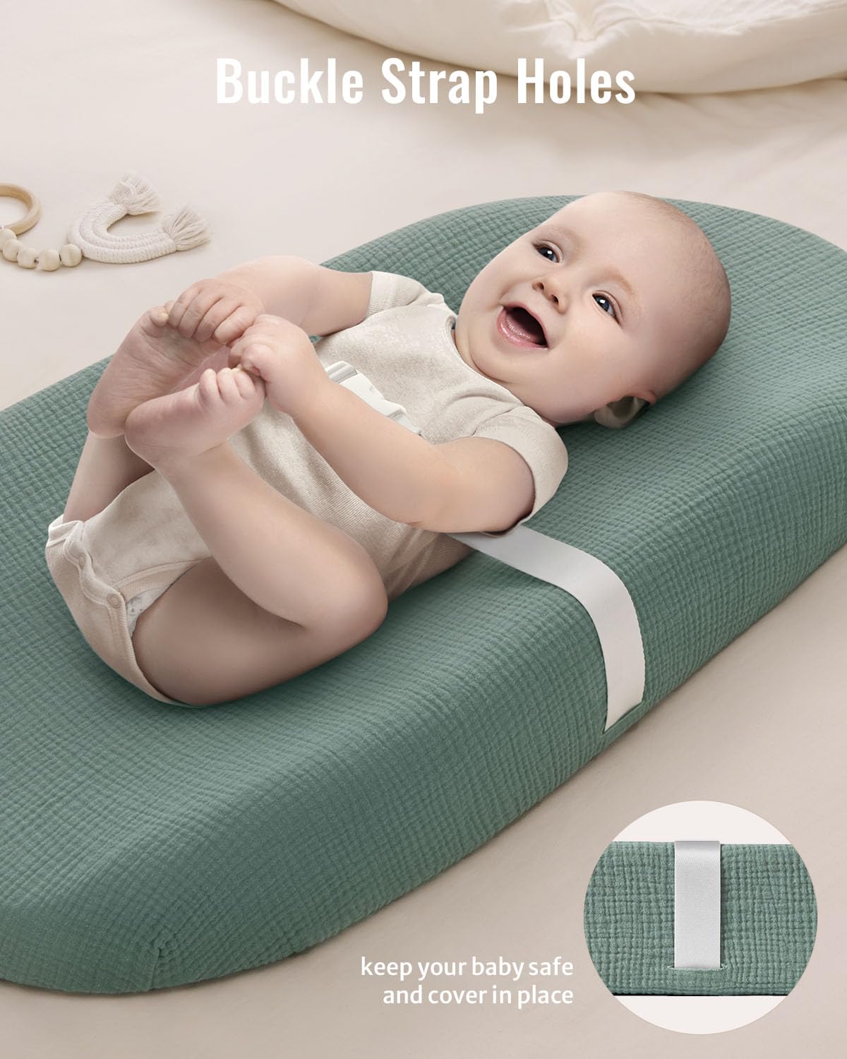 Blissful Diary Muslin Changing Pad Cover for Girls Boys, Soft Baby Diaper Change Table Pad Covers, 2 Pack (Monstera Leaves & Dark Green, Avocado)