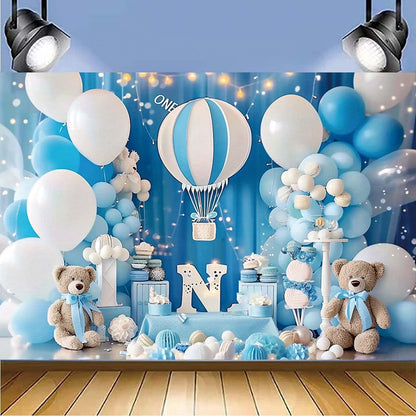 Pink Bear Hot Air Balloon Backdrop Girl Bear Balloons Baby Shower Background Girl 1st Birthday Party Banner Newborn Baby Shower Party Cake Table Decoration Photo Booth Props(Pink, 7x5ft)