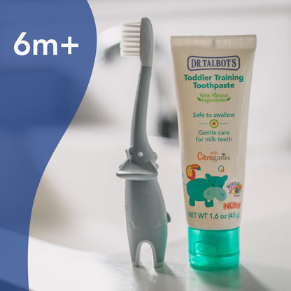 Dr. Talbot's Toddler Training Toothbrush and Natural Kids Toothpaste with Citroganix - 1.6 oz - Fluoride-Free Toothpaste and Toddler Toothbrush - 6+ Months - Alligator