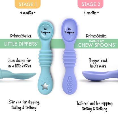 PrimaStella Little Dippers - First Stage Silicone Baby Spoon 6 Pack