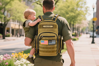 MIRACOL Military Diaper Bag for Dad - Large Diaper Backpack with 12+ Compartments - Insulated Bottle Pockets Quick-Access Wipe Dispenser for Travel Hiking Camping Tan