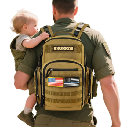 MIRACOL Military Diaper Bag for Dad - Large Diaper Backpack with 12+ Compartments - Insulated Bottle Pockets Quick-Access Wipe Dispenser for Travel Hiking Camping Tan