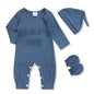 GRNSHTS Newborn Baby Boy Romper Coming Home Outfits Letter Print Bodysuit Jumpsuit+Hat+Gloves 3PCS Clothes Set