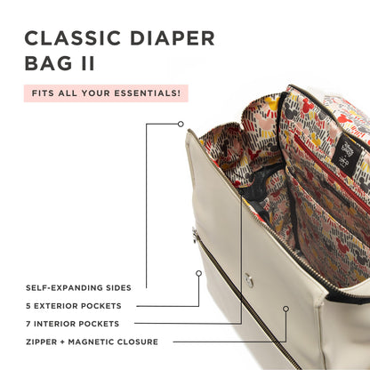 Freshly Picked Classic II Diaper Bag Backpack, Wipeable Vegan Leather With Changing Pad (Minnie Lots of Dots)