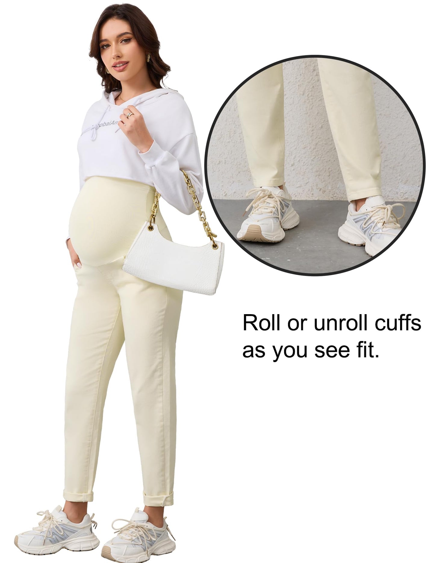 POSHGLAM Women's Maternity Jeans Over Belly Comfy Stretch Boyfriend Jeans Loose Pregnancy Pants, S-XXL