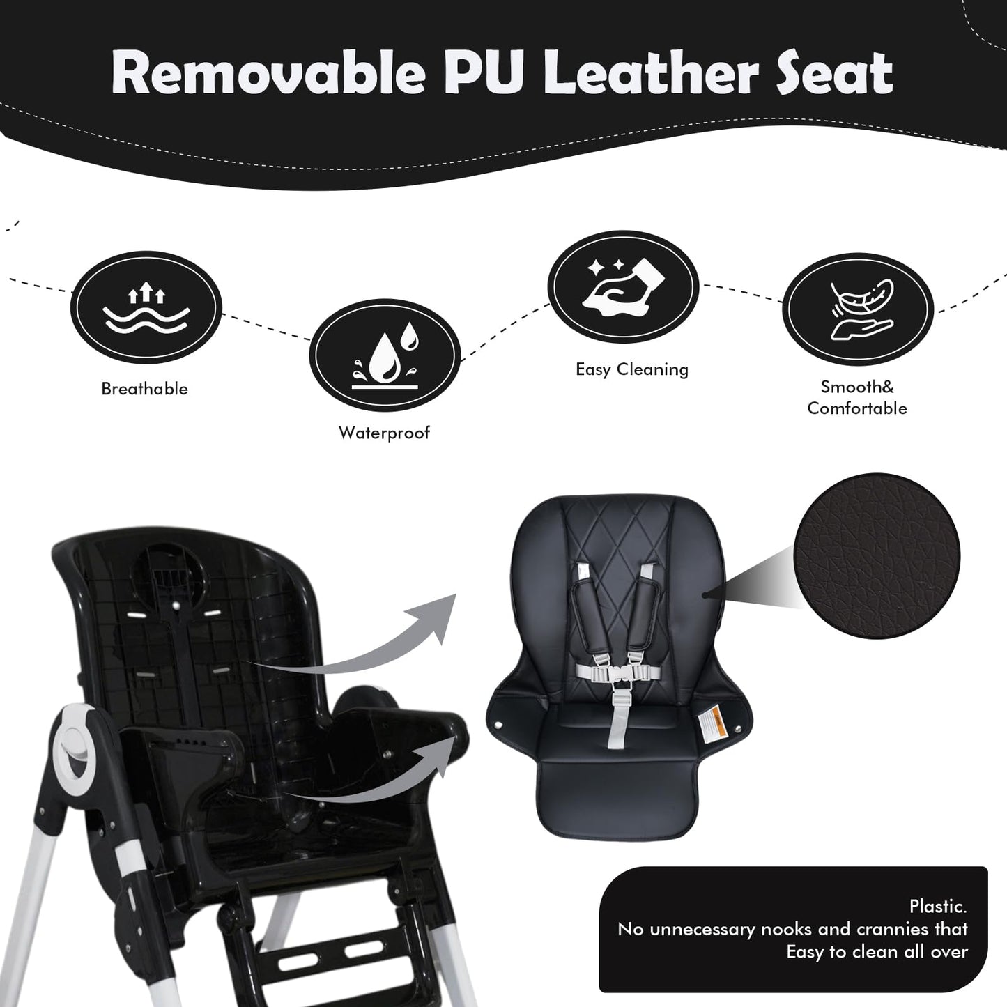 4 in 1 High Chairs for Babies and Toddlers, Convertible Foldable Baby High Chairs, Feeding and Eating Seat Highchair with 4 Levels of Recline and 7 Levels of Height Adjustment, Gray