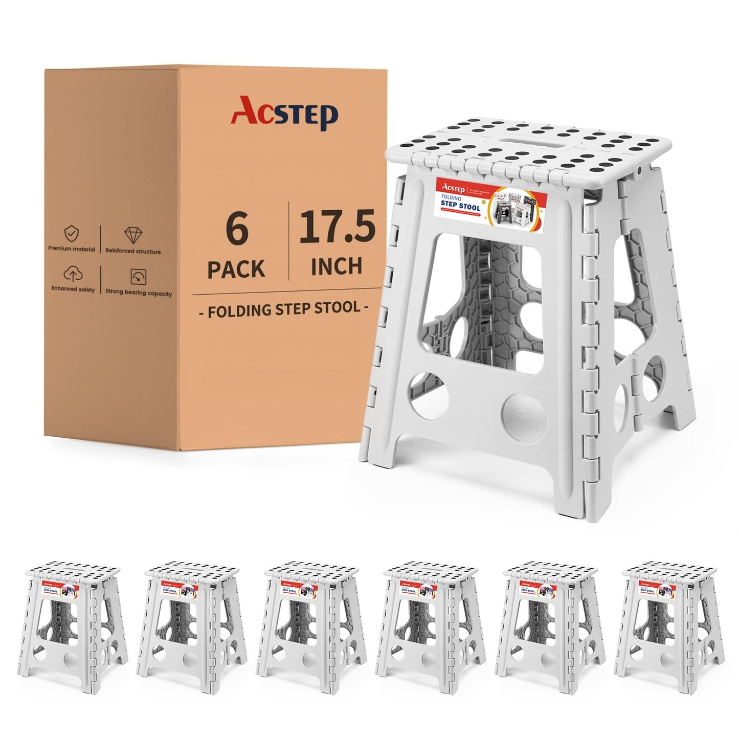 ACSTEP Folding Step Stool 9'' Tall Kids Step Stool Holds Up to 300 lb Plastic Foldable Step Stools for Kids Non-Slip Surface with Carry Handle Collapsible Stool for Home, Outdoor and Indoor(Black)