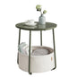 VASAGLE End Table, Small Bedside Table with Fabric Basket, Modern Nightstand, Round Side Table, for Living Room, Bedroom, Matte White and Camel Brown ULET223W10