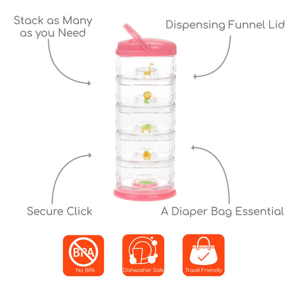 Innobaby Packin' Smart Stackable and Portable Storage System for Formula, Baby Snacks and More. 5 Stackable Cups in Lime Sorbet. BPA Free.