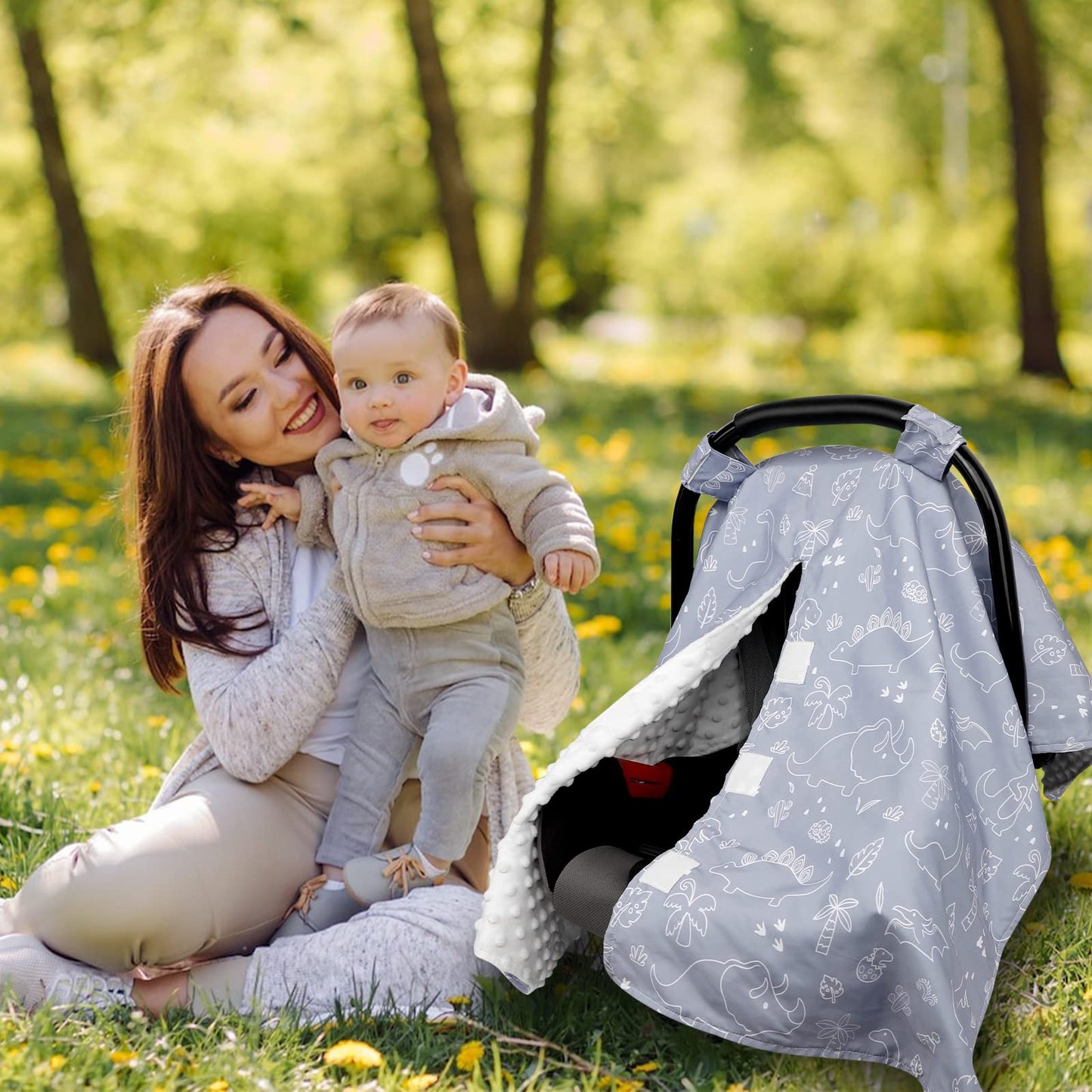 DILIMI Car Seat Cover Baby Girl, Minky Warm Winter Car Seat Covers for Babies, Peekaboo Opening Infant Car Seat Cover, Nursing Cover Carseat Canopy, Pink Flower