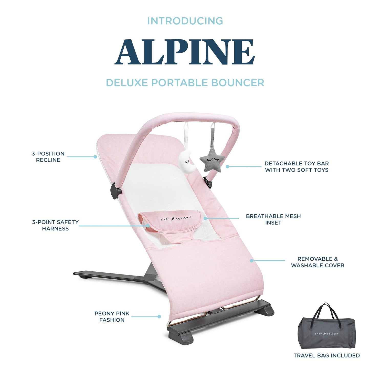 Baby Delight Alpine Deluxe Portable Bouncer, Infant, 0-6 Months, 100% GOTS Certified Cotton Fabrics, Organic Oat
