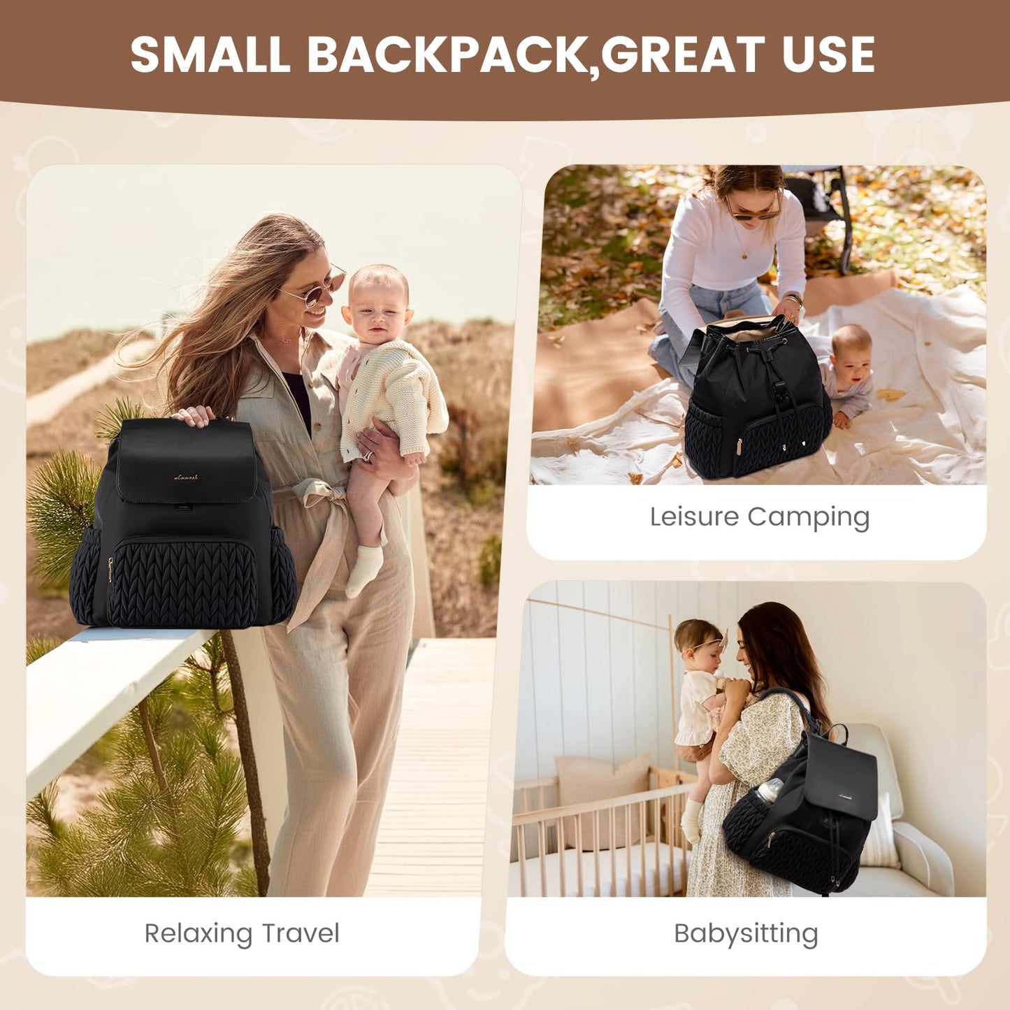 LOVEVOOK Diaper Bag Backpack, Small Baby Bag, Cute Baby Diaper Bag, Stylish Water-Resistant Travel Baby Bag for Mom, Baby Backpack with Changing Pad, Stroller Straps -Khaki