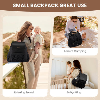 LOVEVOOK Diaper Bag Backpack, Small Baby Bag, Cute Baby Diaper Bag, Stylish Water-Resistant Travel Baby Bag for Mom, Baby Backpack with Changing Pad, Stroller Straps -Khaki