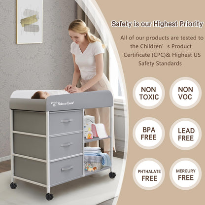 G TALECO GEAR Baby Changing Table, Portable Changing Table, Diaper Changing Station with Waterproof Pad, Changing Table Dresser with 3 Storage Baskets, Mobile Nursery Organizer for Newborn Essentials